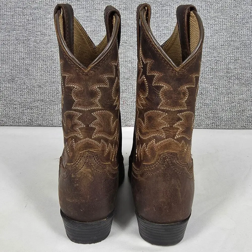 ARIAT HERITAGE WESTERN COWBOY DISTRESSED DARK BROWN LEATHER BOOTS – YOUTH SIZE 8